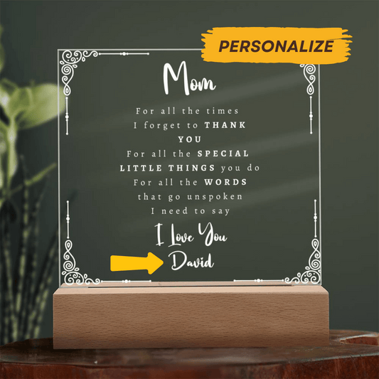 To My Mom | Square Acrylic LED Plaque | Personalized