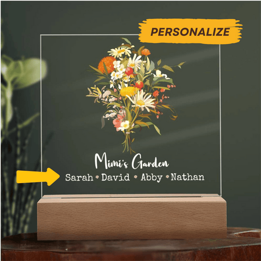 Mimi's Garden with Bouquet | Square Acrylic LED Plaque | Personalized