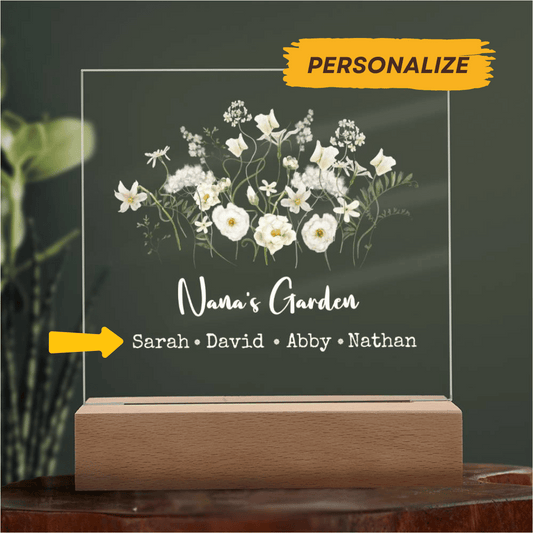 Nana's Garden with Bouquet | Square Acrylic LED Plaque | Personalized