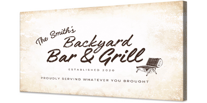 Backyard Bar and Grill Rustic Design Canvas | Personalized