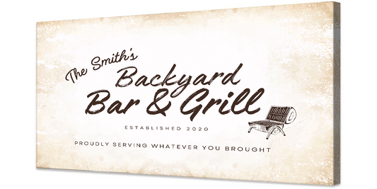 Backyard Bar and Grill Rustic Design Canvas | Personalized