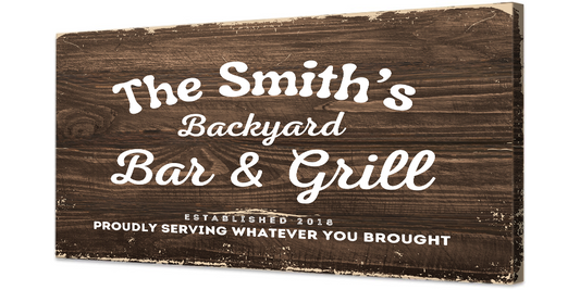 Backyard Bar and Grill Wood Design Canvas | Personalized