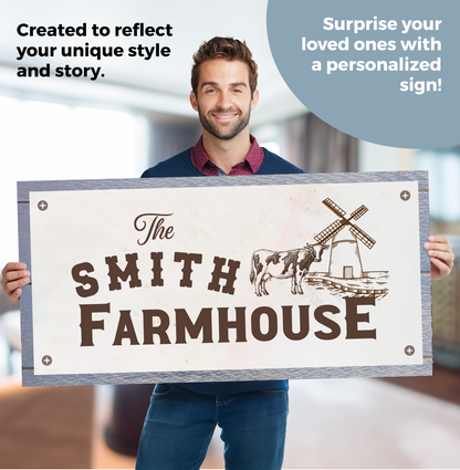 Farmhouse Sign with Windmill Personalized