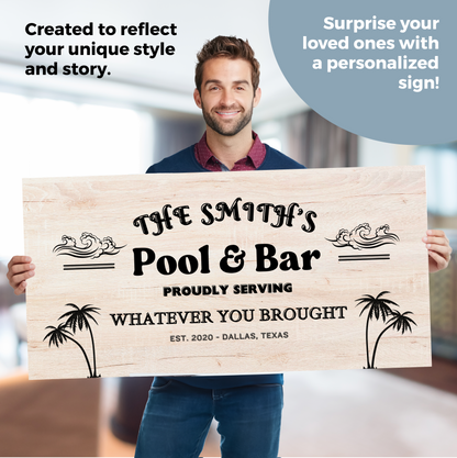 Pool and Bar Rustic Design Canvas | Personalized