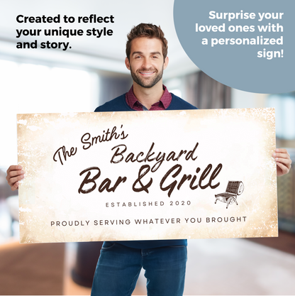 Backyard Bar and Grill Rustic Design Canvas | Personalized