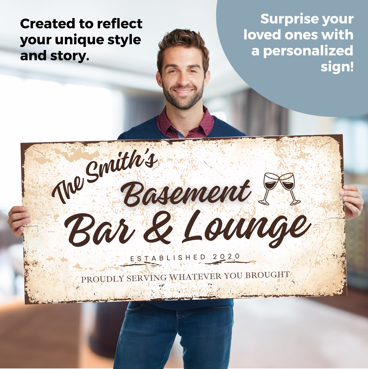 Basement Bar and Lounge Rustic Design Canvas | Personalized