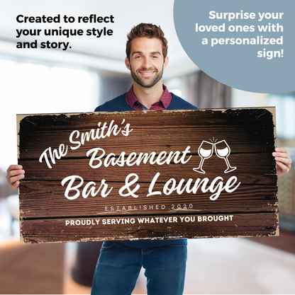 Basement Bar and Lounge Wood Design Canvas | Personalized