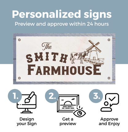 Farmhouse Sign with Windmill Personalized