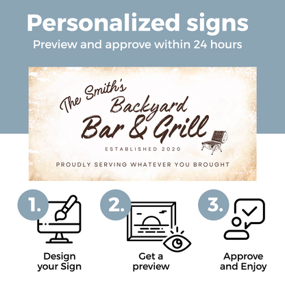 Backyard Bar and Grill Rustic Design Canvas | Personalized