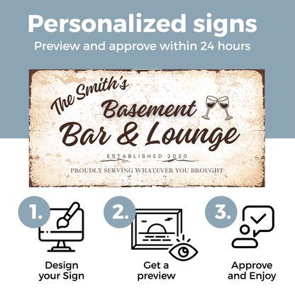 Basement Bar and Lounge Rustic Design Canvas | Personalized