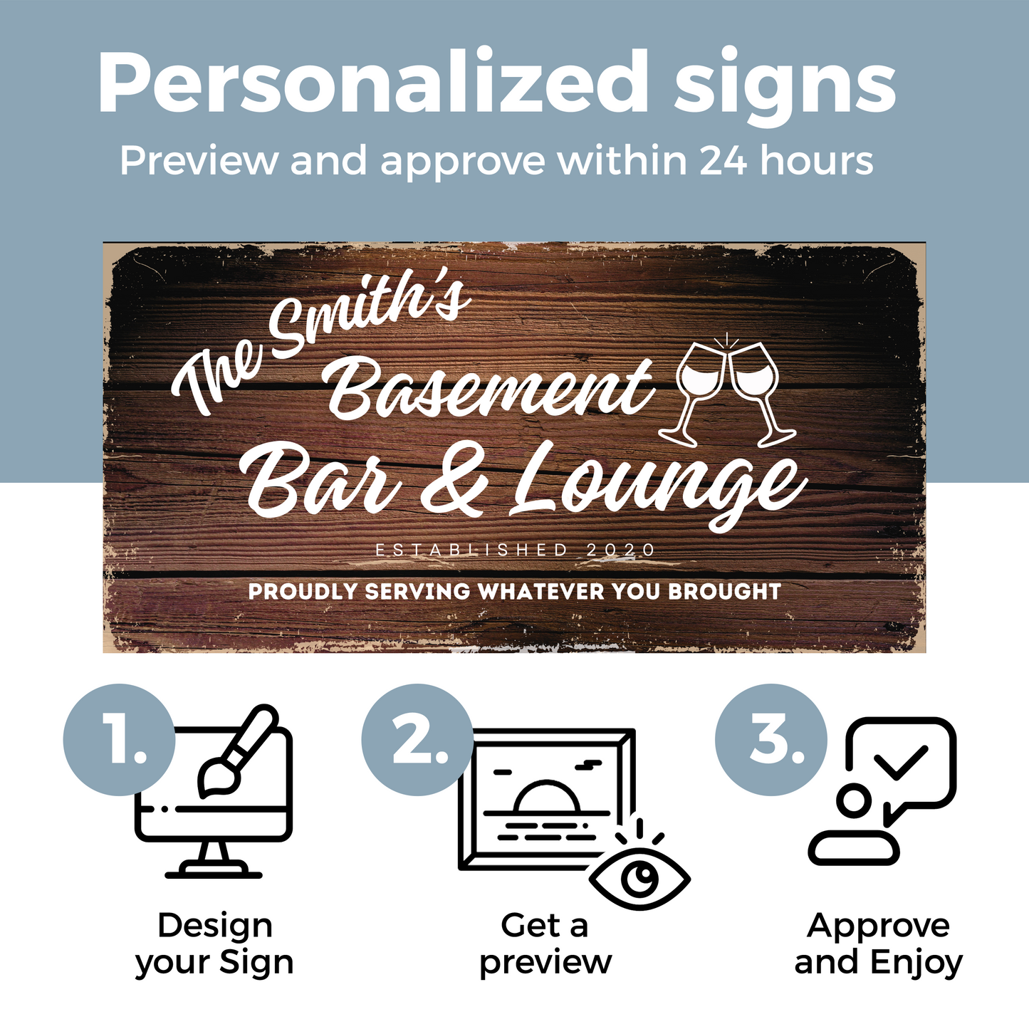 Basement Bar and Lounge Wood Design Canvas | Personalized