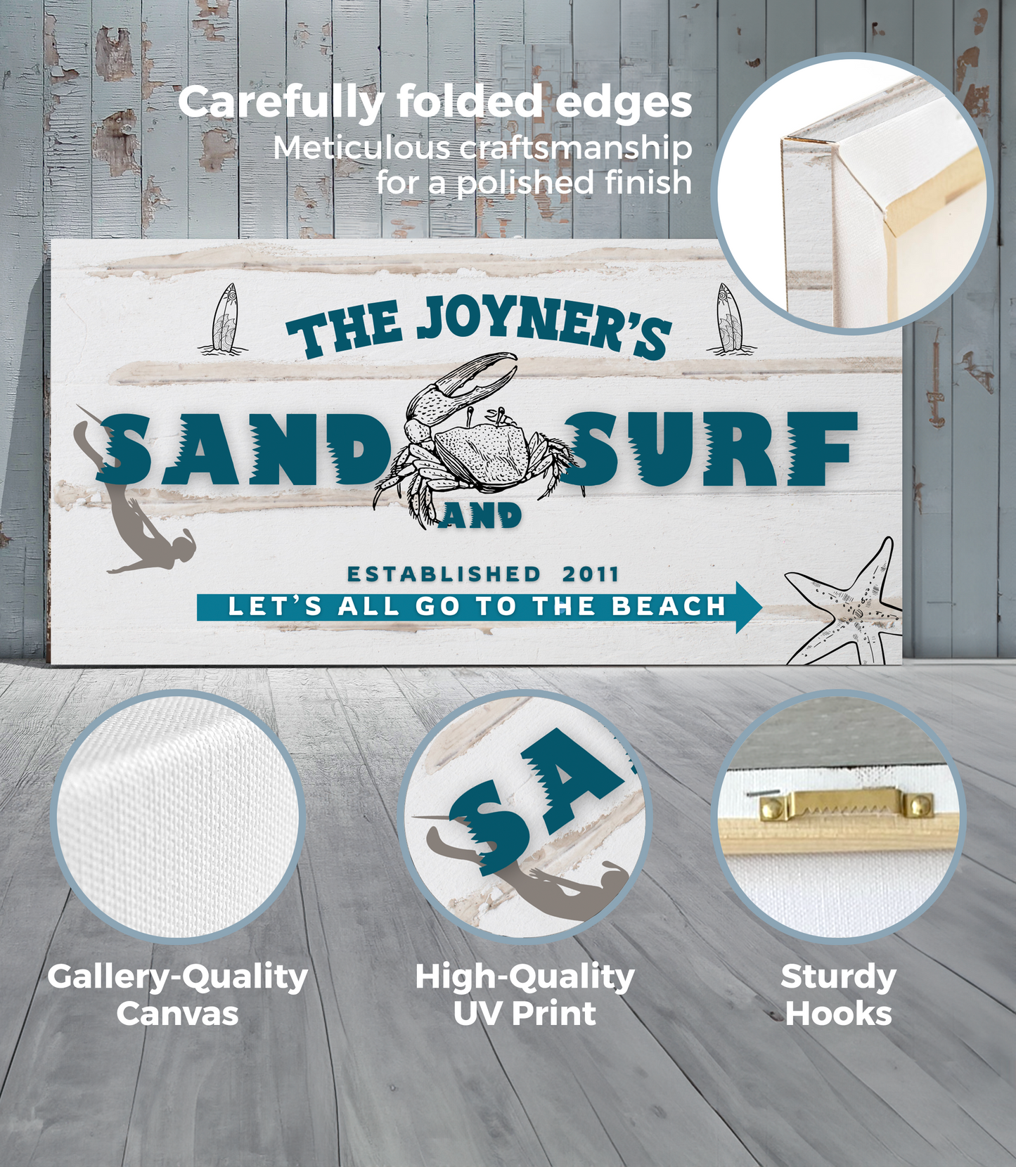 Sand and Surf Personalized Canvas Signage