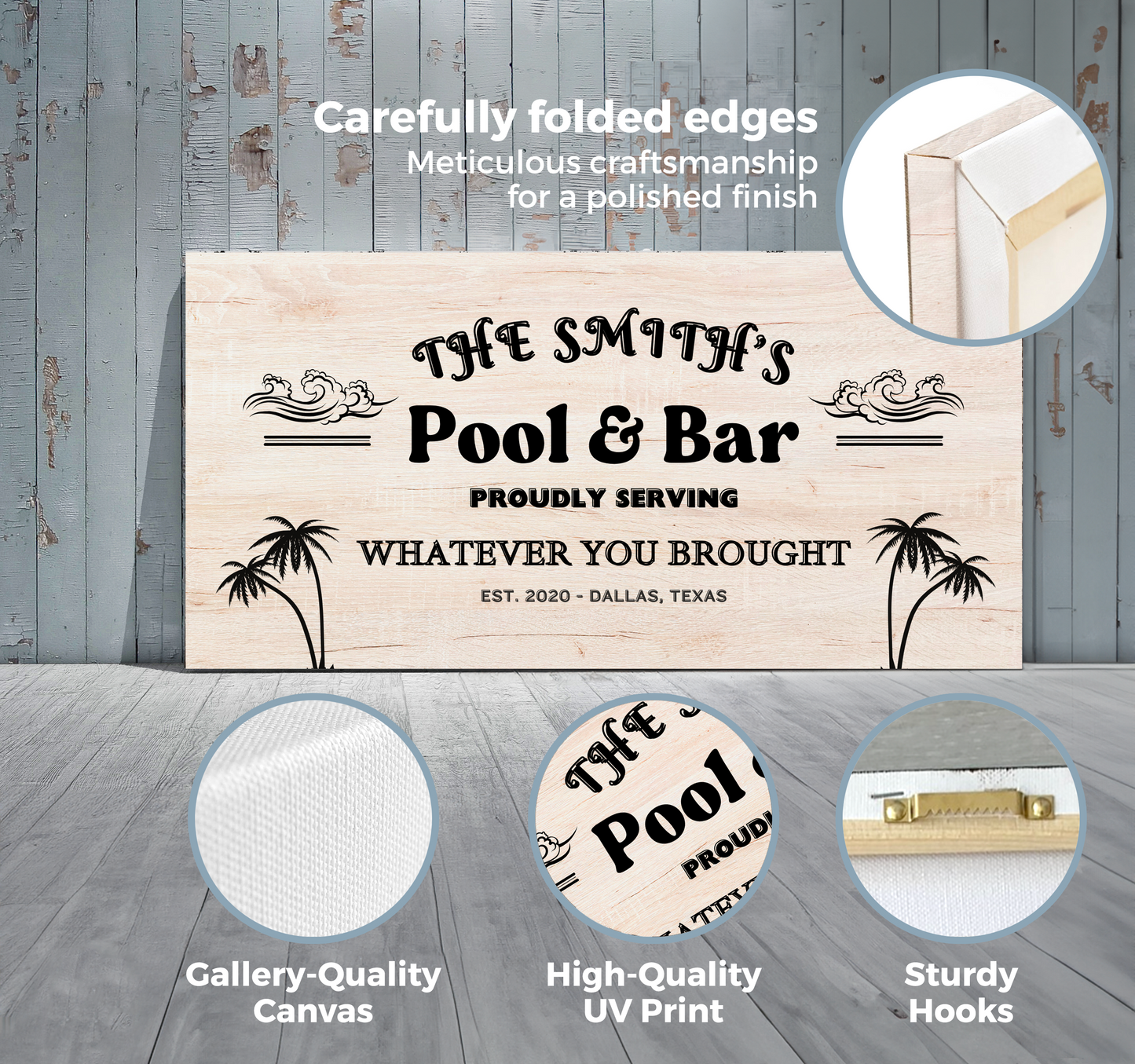 Pool and Bar Rustic Design Canvas | Personalized