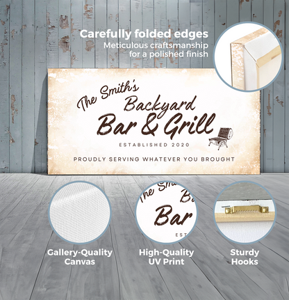 Backyard Bar and Grill Rustic Design Canvas | Personalized