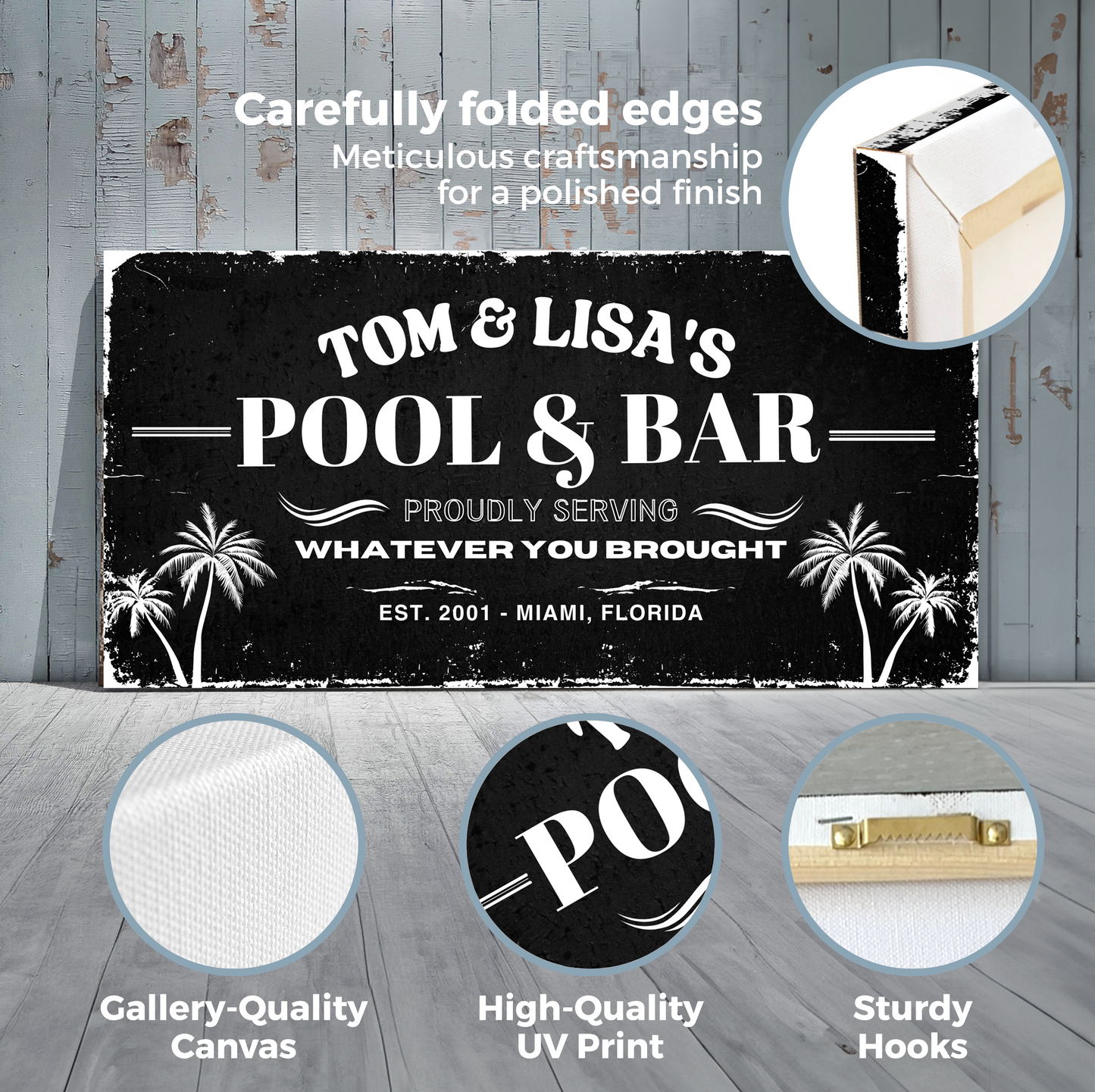 Pool and Bar With Coconut Design Canvas | Personalized