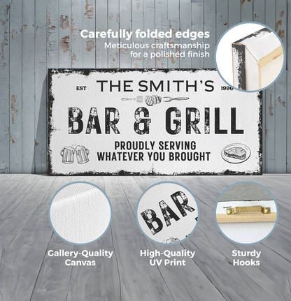 Bar and Grill Canvas Sign | Personalized