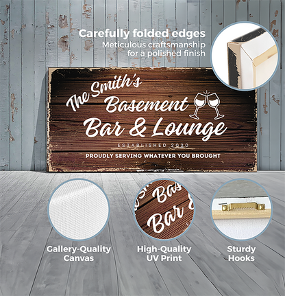 Basement Bar and Lounge Wood Design Canvas | Personalized