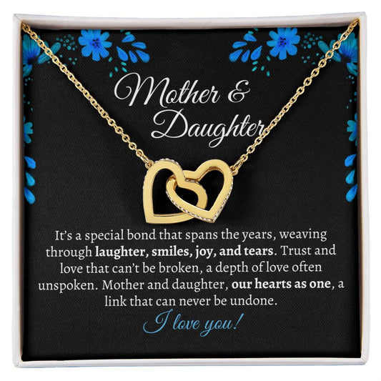 Mother and Daughter - Black I Interlocking Hearts Necklace