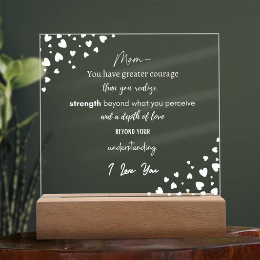 Mom I Love You with Hearts | Square Acrylic LED Plaque